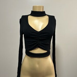 SHEIN Black Cutout Long Sleeve Crop Top